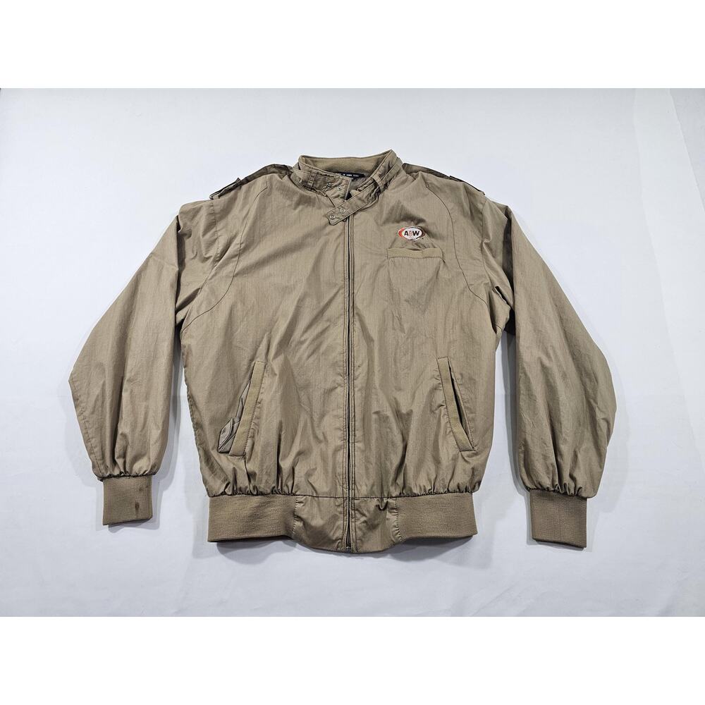 A&W Soda Jacket Lightweight, Khaki Brown, Zip Up, Sz L 1980s